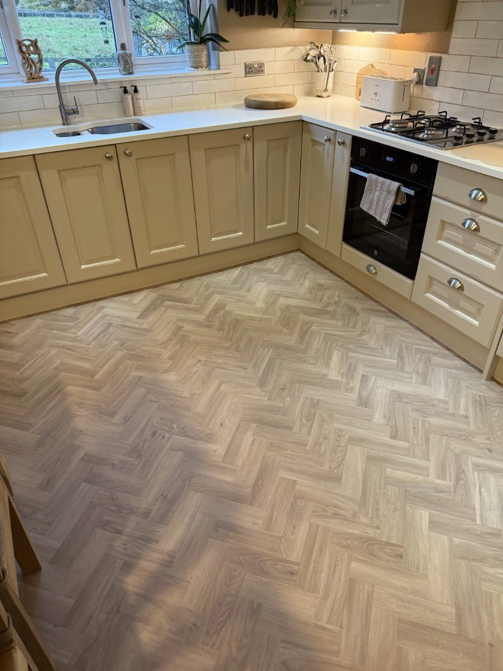 Tarkett English Oak Grege Herringbone LVT Flooring in Sowerby Bridge Kitchen